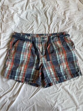 Casual Plaid y2k Women’s Shorts - Navy Blue & Red, Size 10